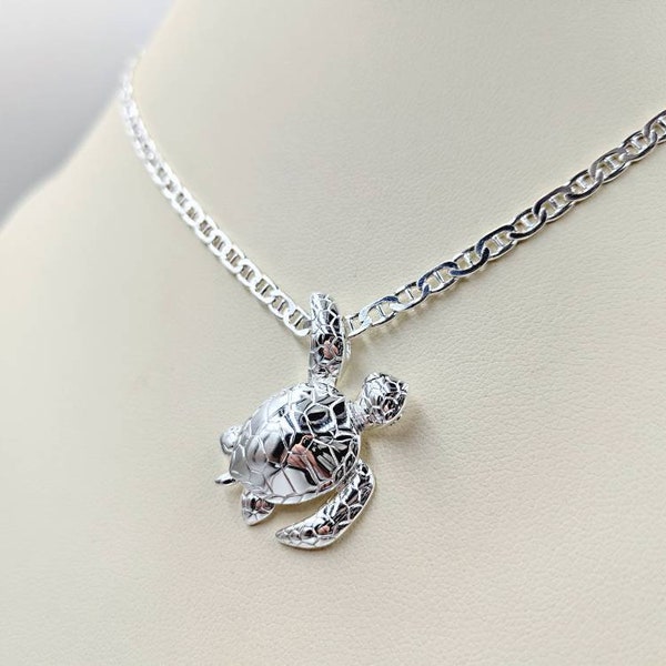 Sea Turtle Necklace; 925 Sterling Silver Turtle Necklace; Hanging Sea Turtle Necklace and Sterling Infinity Clasp Close, Easy On & Free Ship