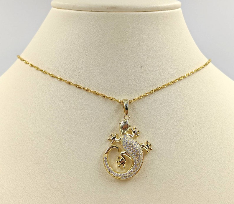 925 Gold Pave Lizard Necklace; Gecko Lizard Necklace; Gold Lizard Pendant; Gold Salamander; Sterling Silver Pave Lizard Infinity Close