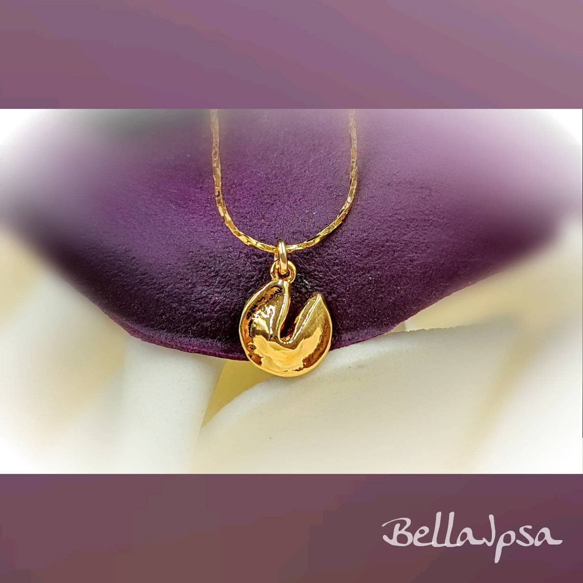 Small Fortune Cookie Necklace Sterling Silver & Gold Fortune Etsy