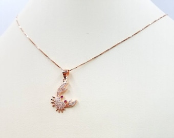 14K Rose Gold Plated Box or Figaro Chain Necklace w 925 Sterling or 925 & Rose Plated Pave CZ Crab / Lobster Pendant, Infinity Clasp Close