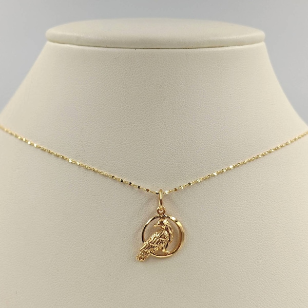Small Gold Raven Necklace; 925 Sterling Owl Pendant on 925 Chain; Gold Bird Necklace; 925 Yellow Gold Vermeil Raven; Small Gold Crow