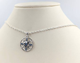 Sterling Silver Blue Pave Compass Pendant; 925 Compass; Blue CZ Compass; Graduate Gift Compass; Sterling Compass Necklace Graduation Gift