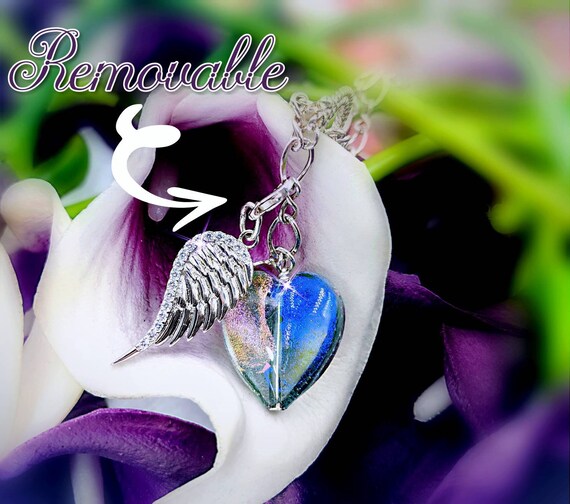 Angel Wing Toggle Necklace W Venetian Glass Heart; 925 & CZ