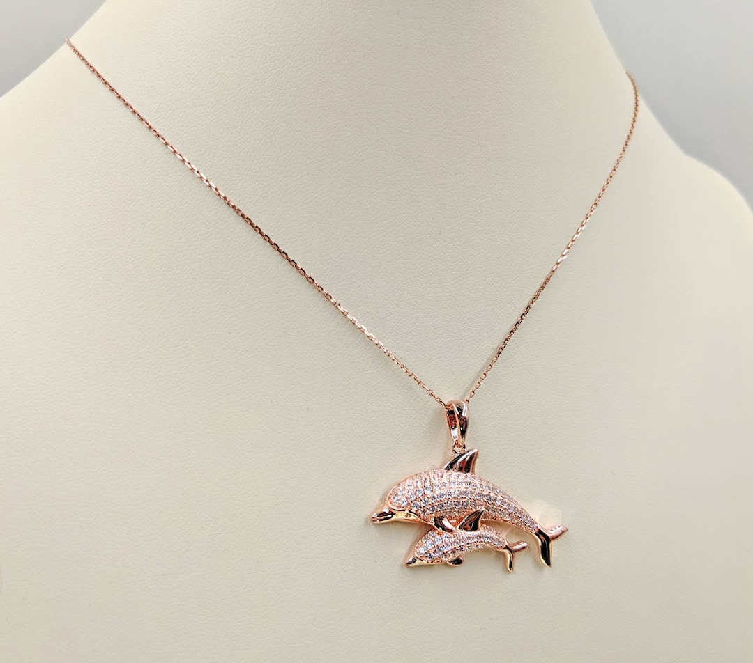 Rose Gold Dolphin Rose Mother Baby Dolphin Necklace 925 Mom and Baby Dolphin Pave Rose Gold Porpoise Mom and Child Infinity Close Etsy