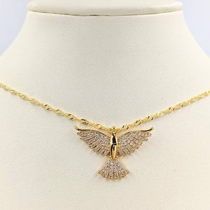 Gouden Phoenix Rising ketting, 925 & gouden Phoenix Rising; Gouden vogeldruppel hanger; Gouden Pave Phoenix ketting; Sterling zilveren Phoenix stijgt