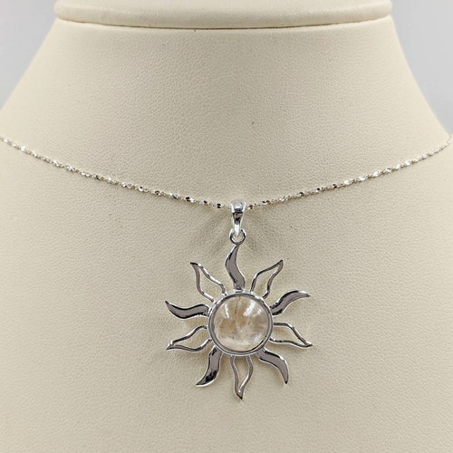 925 Sterling & newest Genuine Moonstone Sun Necklace; Sterling Moonstone Sun Pendant; Silver Moonstone Sun; Sun with Genuine Moonstone Necklace