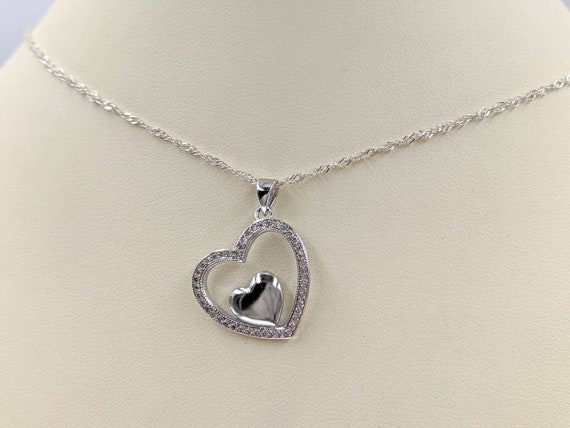 Genuine Diamond Ribbon Design Heart Pendant Rhodium Sterling Silver - Nontarnish Genuine Diamond Ribbon Design Heart Pendant Rhodium Sterling Silver - Nontarnish