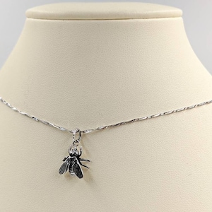Silver Housefly Necklace; Necklace with Fly; Housefly Pendant; 925 Sterling Silver House Fly Necklace; Bug Necklace; Fly, Infinity Close