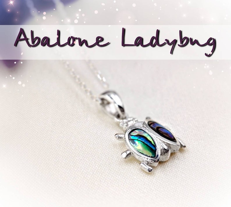 Ladybug Necklace-925 Sterling Silver and Abalone Shell Lady Bug w Sterling Silver Cable Chain /& Easy Grip Infinity Clasp and Link Close