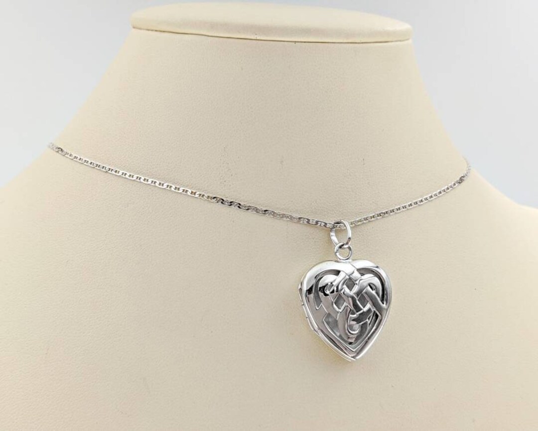 925 Silver Celtic Knot Heart Locket Necklace Sterling Silver Locket 925