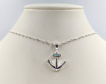 Opal Crown & Anchor Necklace; 925 White Opal Anchor; Sterling Silver Anchor Necklace w White Opal Detail in 925 Silver; White Opal Anchor