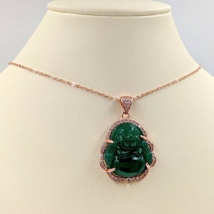 Green & Rose Gold Jade Buddha; 925 Buddha Necklace; Rose Gold Buddha Necklace; Green Jade Buddha Pendant; Jade Buddha Infinity Close