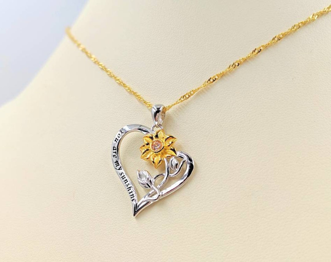 You Are My Sunshine Two Tone Pave Sunflower Heart Necklace - Etsy