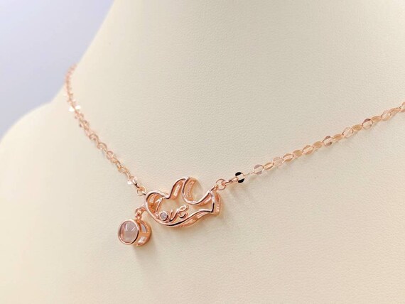 Rose Gold Dove Necklace I Love You in 100 Langues Projection