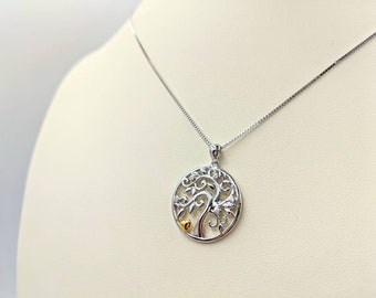 Sterling Silver MOP Tree of Life CZ Necklace with 2 Extension