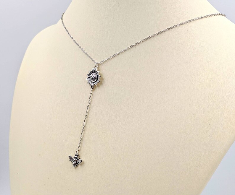 Sunflower & Bee Lariat 925 Sunflower and Bee Necklace Bumble Etsy