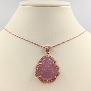 Rose Gold Genuine Jade Buddha; 925 Silver Buddha Necklace; Rose Gold Buddha Necklace; Pink Jade Buddha Pendant; Jade Buddha, Infinity Close