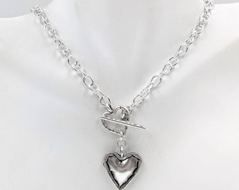 925 Sterling Silver Heart Toggle Necklace; Heart Toggle