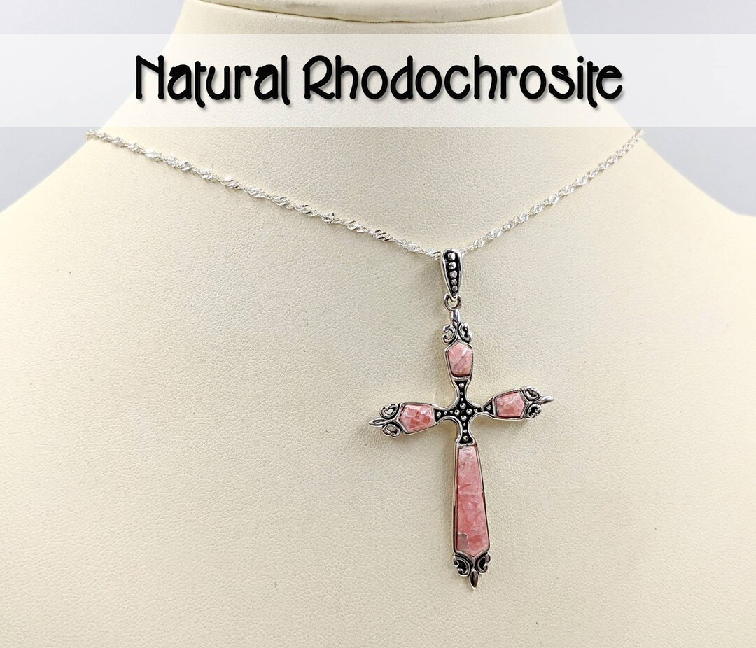 925 Pink Rhodochrosite Cross Necklace Fleur De Lis Rhodochrosite Cross  Necklace Sterling Silver and Rhodochrosite Cross Victorian Cross - Etsy