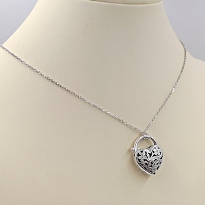 925 Heart Padlock Necklace; Silver Lock Pendant; Key to My Heart Necklace; Sterling Silver Lock Necklace; 925 Filigree Lock, Infinity Close