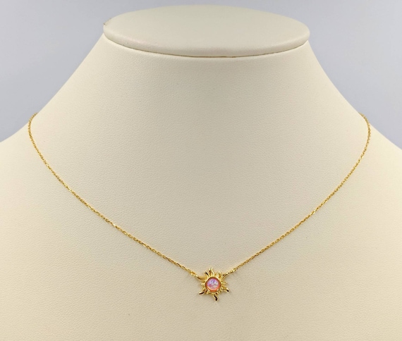 Orange Fire Opal and Gold 925 Sun Pendant Necklace; Orange Opal & Gold Sun Pendant; Gold 925 Sun Necklace; Peach Opal Sun, Infinity Close