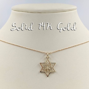 Collar Estrella de David de Oro de 14K; Collar de Estrellas de 14K; Collar Estrella de David de Oro Sólido; Colgante Estrella de David de Oro Sólido de 14K; Estrella de oro real