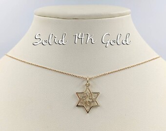 14K Gold Star of David Necklace; 14K Star Necklace; Solid Gold
