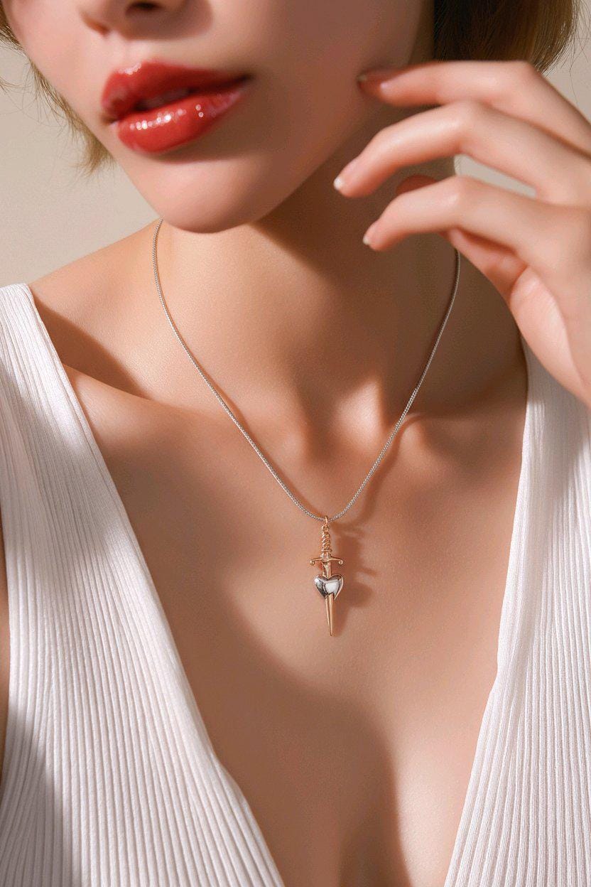 Bronze Sword Through Silver Heart; 925 Sterling Two Tone Burning