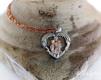 Mother & Child Wing Pendant; Angel Wing Heart Necklace; Double Wing Heart Necklace; Mother and Infant Necklace; Two Child Angel Wing Heart