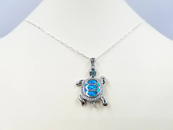 Turtle Necklace 925 Silver Chain Necklace W Blue, Pink, or White Fire Opal  & CZ Pave Detail Turtle, 925 Infinity Lobster Clasp Easy On - Etsy