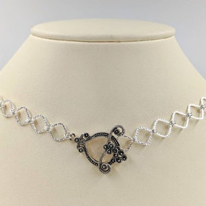 Toggle Necklace; Marscaite Toggle Necklace with Sterling Silver Fancy Chunky Chain; Front Close Toggle Necklace, Floral Detail & Free Ship