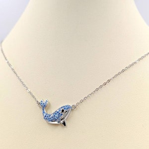 Silver Dolphin; Blue Pave Dolphin Necklace; 925 Silver and Blue Pave Dolphin; Pave Silver Porpoise; Blue Whale Pendant, Infinity Close