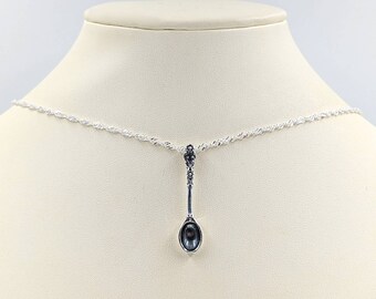 925 Sterling Silver Spoon Necklace; Necklace with Silver Spoon; Victorian Style Silver Spoon Pendant; Fancy Detail Silver Spoon Necklace