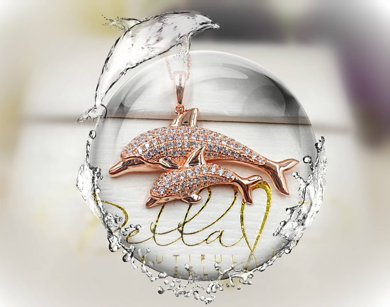 Rose Gold Dolphin Rose Mother & Baby Dolphin Necklace 925 - Etsy