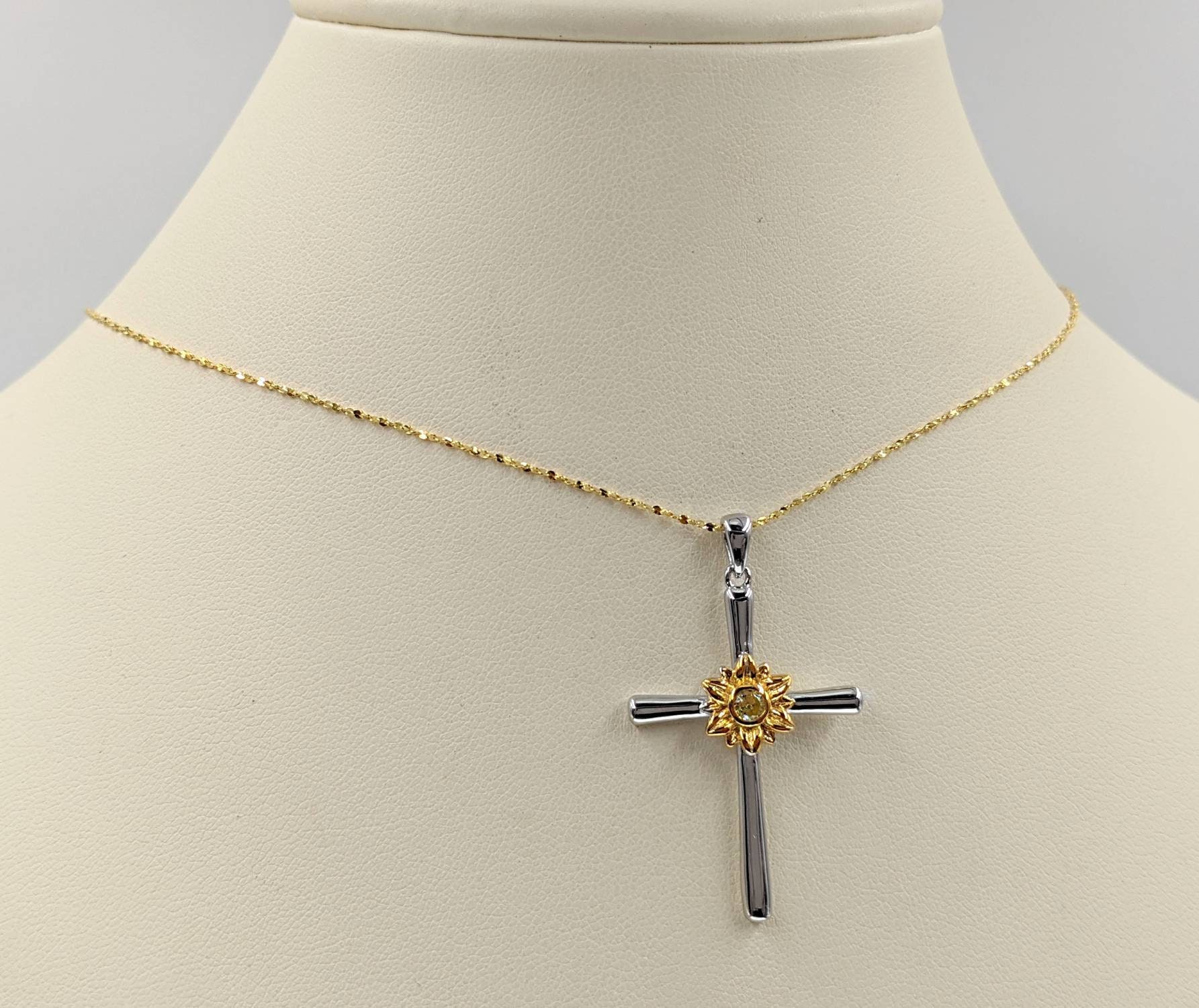 925 Two Tone Pave Sunflower Cross 