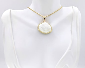 Concha de oro amarillo real; Collar con colgante de concha de vieira sumergida en oro de 14 quilates; Concha de vieira; Collar de Concha de Vieira de Oro 925, Cierre Infinito