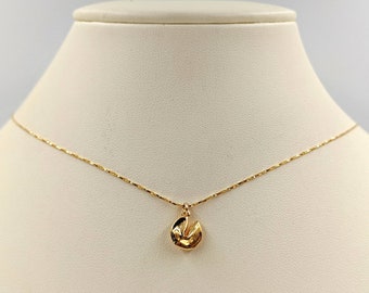 Small Fortune Cookie Necklace; Sterling Silver & Gold Fortune Cookie Necklace; Gold Chinese Fortune Cookie; Folded Cookie, Infinity Close
