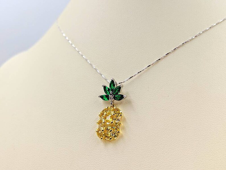 Pineapple Necklace Green & Yellow CZ Pineapple 925 Silver | Etsy