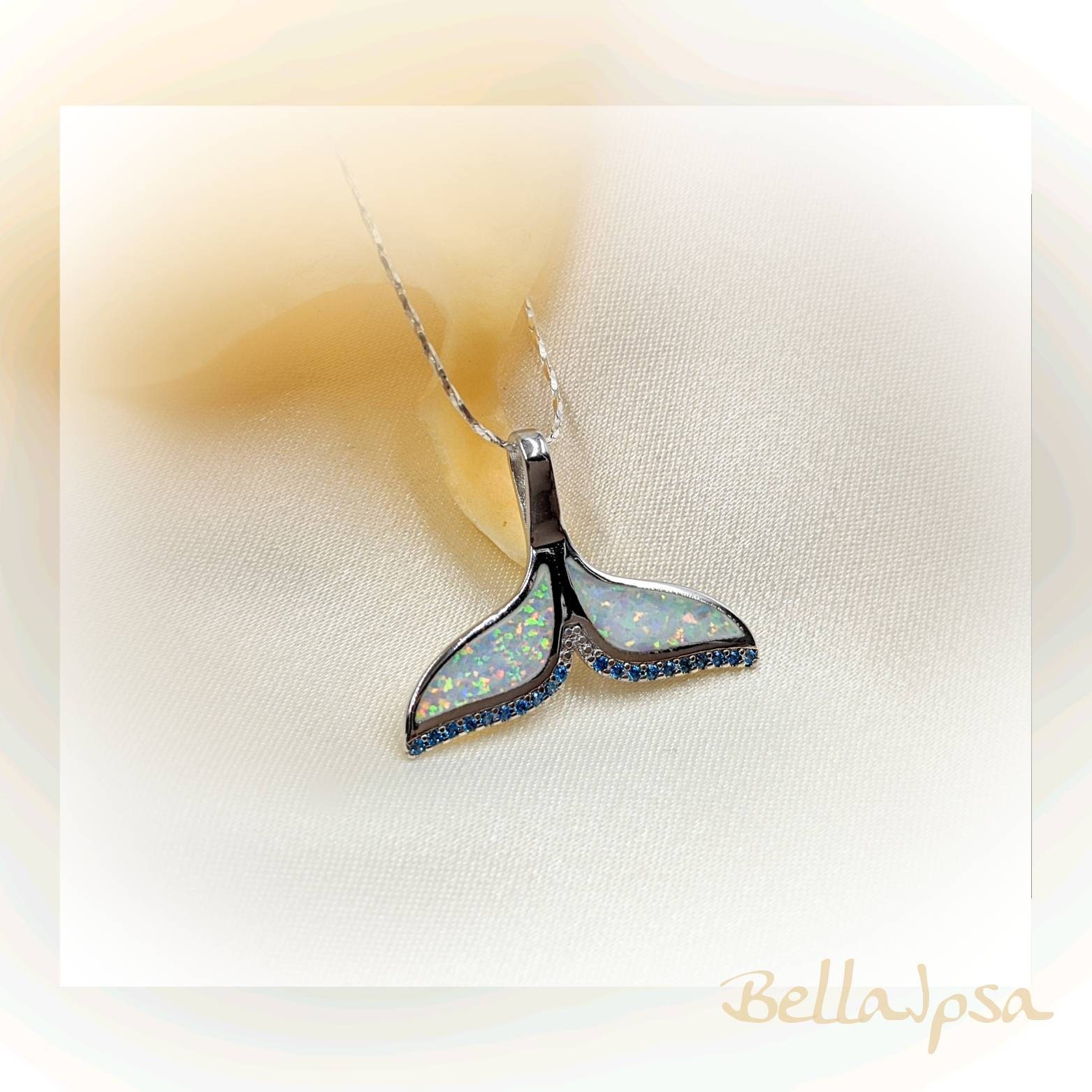 White Opal Whale's Tail Necklace; Sterling Silver Necklace W