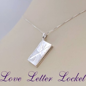 925 Silver & Gold Love Letter Locket Necklace; Necklace w Hidden Love Message; Love Note Necklace; Envelope Locket Pendant, Infinity Close