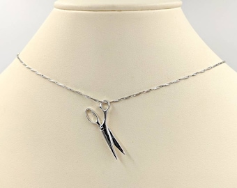 925 Sterling Silver Scissors Necklace; Scissor Necklace; Hair Stylist Pendant; Scissors Charm; Hair Dresser Gift Necklace, Infinity Close
