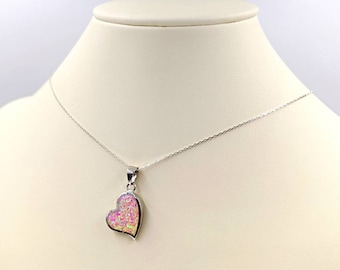 Pink Opal Heart; Sterling Silver Opal Heart Necklace; Heart w 925 Pink Fire Opal; Pink Opal Heart; Heart with Opal, Infinity Lobster Close
