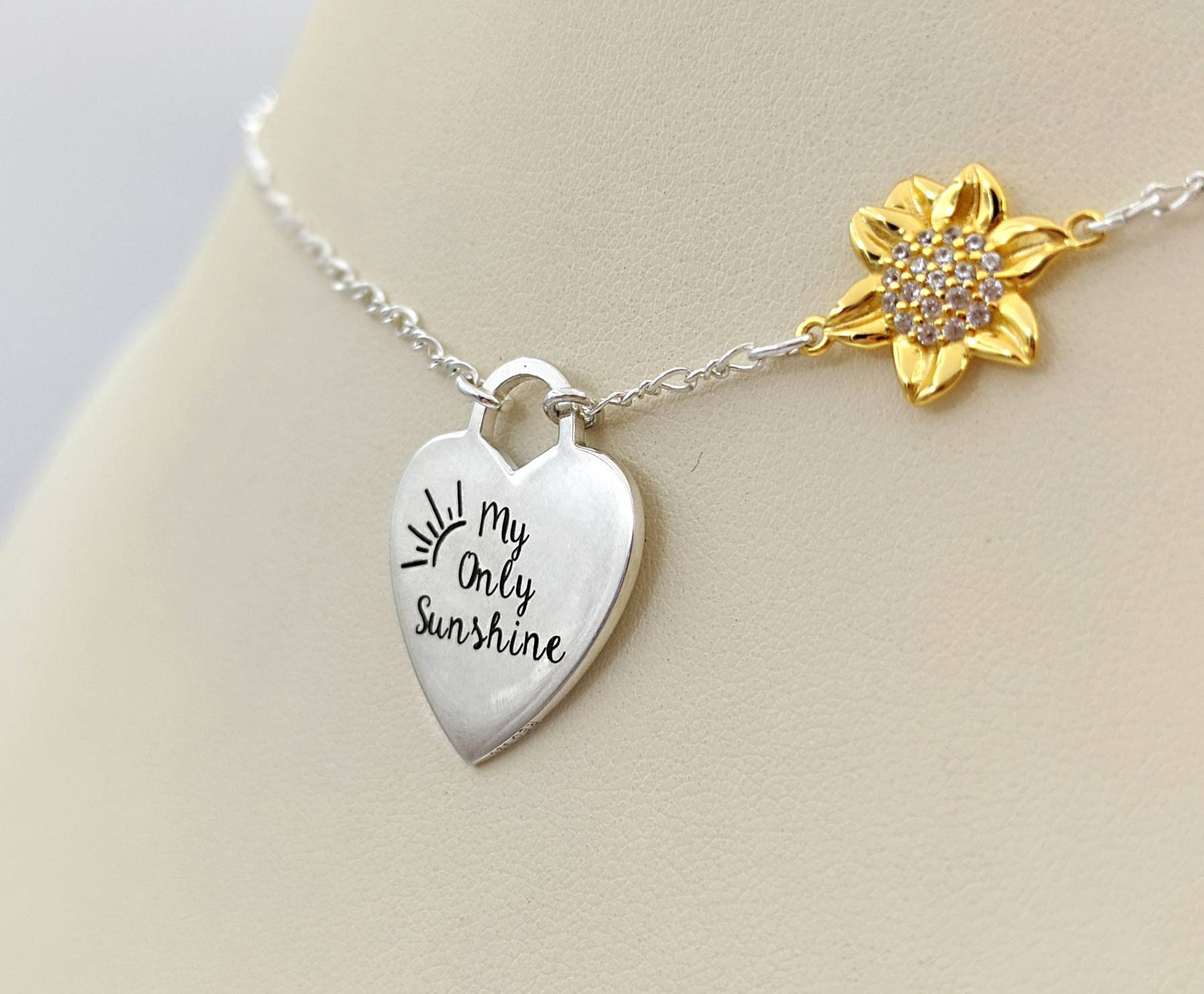 You Are My Sunshine Heart Necklace With Sunflower; You Are My