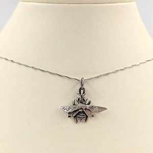 Silver Honey Bee 925 Necklace; Sterling Bumble Bee; Silver Bee Necklace; Bumble Bee Pendant; Silver Bee Charm; Sterling Wasp, Infinity Close