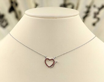 Infinite U Womens 925 Sterling Silver Cubic Zirconia Devil Heart Pendant Necklace Silver