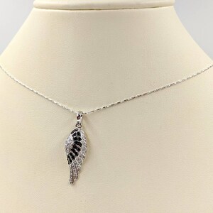 925 Sterling Silver Pave Angel Wing; 925 Silver & Black CZ Pave Angel Wing; Bird Wing Drop Pendant; Angel Wing Necklace, Infinity Close