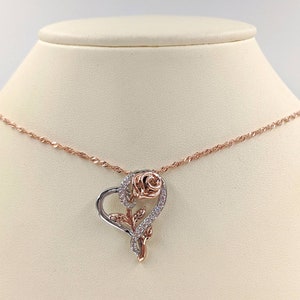 Sterling & Rose Gold Rose Necklace; Two Tone Rose Flower; 925 Silver Gold Rose; Rose Flower Lariat Necklace; Sterling Rose, Infinity Close