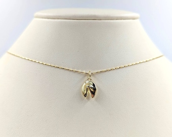 Small Fortune Cookie Necklace; Sterling Silver & Gold Fortune Cookie Necklace; Gold Chinese Fortune Cookie; Folded Cookie, Infinity Close
