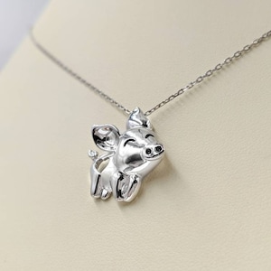 925 Sterling Silber Halskette - Schweinchen Anhänger mit Herz; Glückliches Schwein Halskette; Entzückender Schwein Anhänger; Schweinchen Charm mit Herz, Infinity Kette