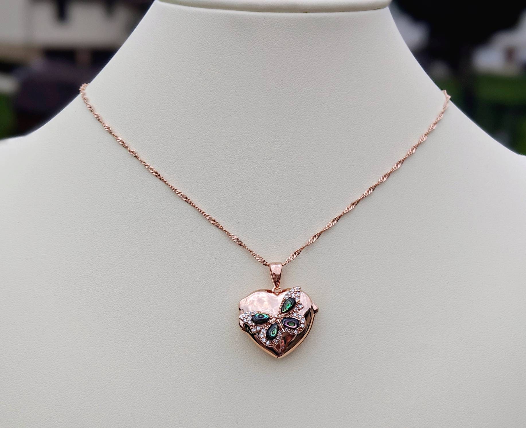 925 Rose Gold Butterfly Heart Locket Necklace Rose Gold | Etsy